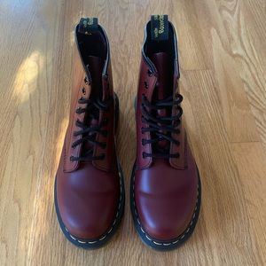 cherry red smooth leather docs
